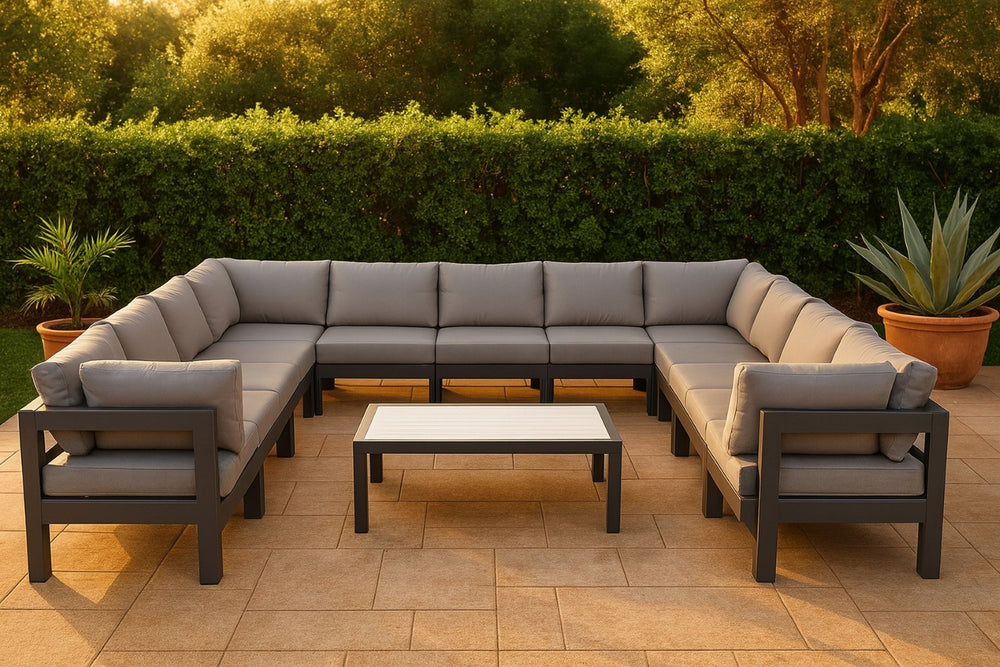 Meridian Furniture Nizuc 13 Piece Outdoor Modular Sectional Aluminum Frame Weather Resistant Patio Set 376Grey-Sec13A