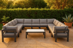 Meridian Furniture Nizuc 13 Piece Outdoor Modular Sectional Aluminum Frame Weather Resistant Patio Set 376Grey-Sec13A