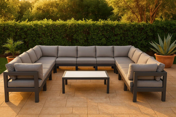 Meridian Furniture Nizuc 13 Piece Outdoor Modular Sectional Aluminum Frame Weather Resistant Patio Set 376Grey-Sec13A