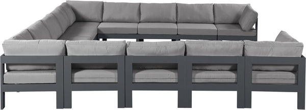 Meridian Furniture Nizuc 13 Piece Outdoor Modular Sectional Aluminum Frame Weather Resistant Patio Set 376Grey-Sec13A