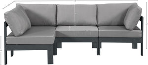 Meridian Furniture Nizuc 4 Piece Outdoor Modular Sectional with Water Resistant Fabric Patio Seating 376Grey-Sec4A