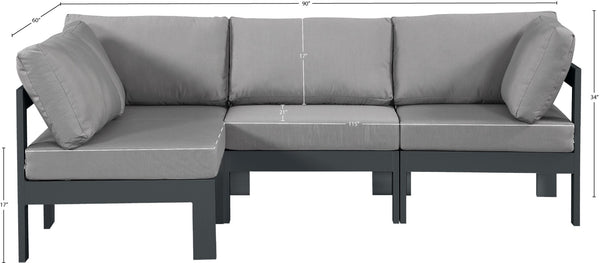 Meridian Furniture Nizuc 4 Piece Outdoor Modular Sectional with Water Resistant Fabric Patio Seating 376Grey-Sec4A