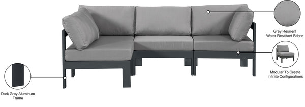 Meridian Furniture Nizuc 4 Piece Outdoor Modular Sectional with Water Resistant Fabric Patio Seating 376Grey-Sec4A