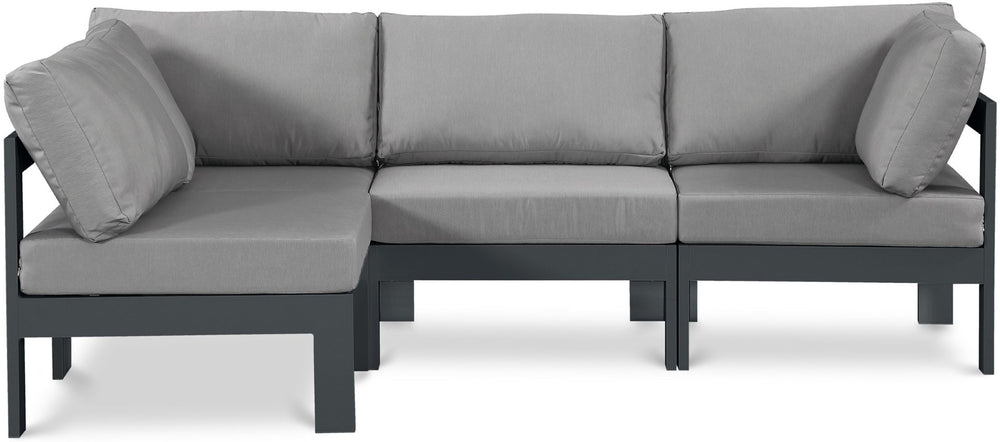 Meridian Furniture Nizuc 4 Piece Outdoor Modular Sectional with Water Resistant Fabric Patio Seating 376Grey-Sec4A
