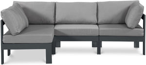 Meridian Furniture Nizuc 4 Piece Outdoor Modular Sectional with Water Resistant Fabric Patio Seating 376Grey-Sec4A
