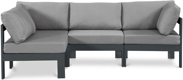 Meridian Furniture Nizuc 4 Piece Outdoor Modular Sectional with Water Resistant Fabric Patio Seating 376Grey-Sec4A