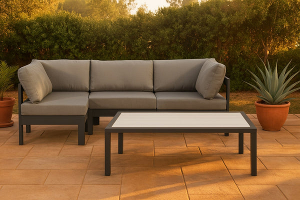 Meridian Furniture Nizuc 4 Piece Outdoor Modular Sectional with Water Resistant Fabric Patio Seating 376Grey-Sec4A
