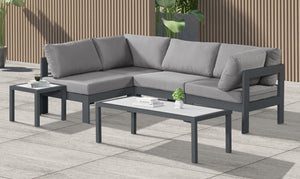 Meridian Furniture Nizuc 4 Piece Outdoor Modular Sectional with Water Resistant Fabric Patio Seating 376Grey-Sec4A
