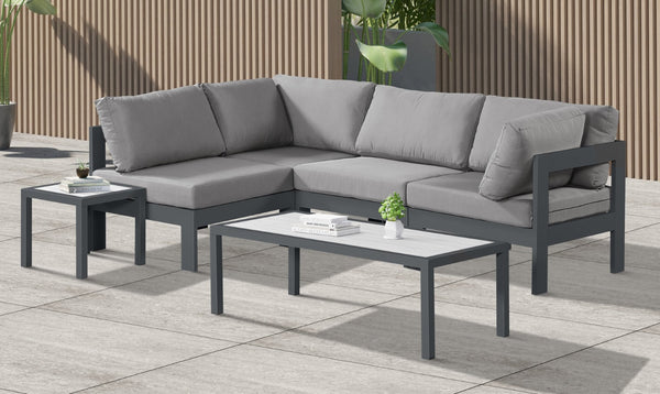 Meridian Furniture Nizuc 4 Piece Outdoor Modular Sectional with Water Resistant Fabric Patio Seating 376Grey-Sec4A