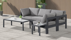 Meridian Furniture Nizuc 4 Piece Outdoor Modular Sectional with Water Resistant Fabric Patio Seating 376Grey-Sec4A