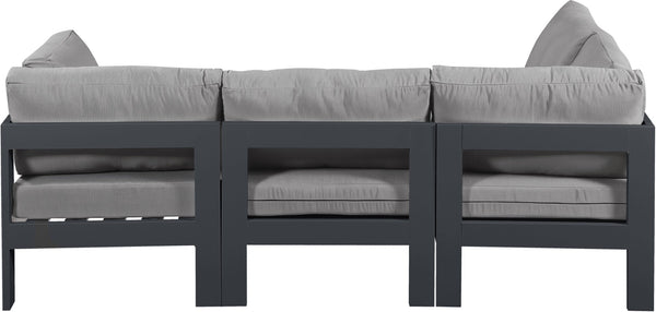 Meridian Furniture Nizuc 4 Piece Outdoor Modular Sectional with Water Resistant Fabric Patio Seating 376Grey-Sec4A