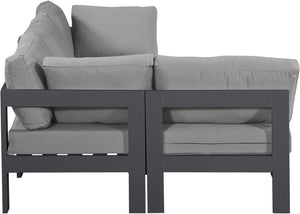 Meridian Furniture Nizuc 4 Piece Outdoor Modular Sectional with Water Resistant Fabric Patio Seating 376Grey-Sec4A