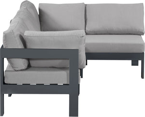 Meridian Furniture Nizuc 4 Piece Outdoor Modular Sectional with Water Resistant Fabric Patio Seating 376Grey-Sec4A