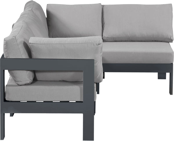 Meridian Furniture Nizuc 4 Piece Outdoor Modular Sectional with Water Resistant Fabric Patio Seating 376Grey-Sec4A