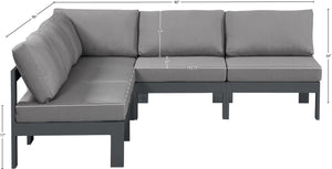 Meridian Furniture Nizuc Five Piece Modular Outdoor Sectional with Uv Resistant Fabric Aluminum Frame 376Grey-Sec5A