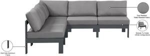 Meridian Furniture Nizuc Five Piece Modular Outdoor Sectional with Uv Resistant Fabric Aluminum Frame 376Grey-Sec5A