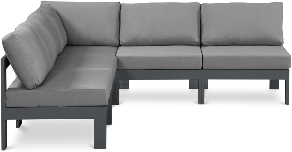 Meridian Furniture Nizuc Five Piece Modular Outdoor Sectional with Uv Resistant Fabric Aluminum Frame 376Grey-Sec5A