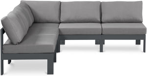Meridian Furniture Nizuc Five Piece Modular Outdoor Sectional with Uv Resistant Fabric Aluminum Frame 376Grey-Sec5A