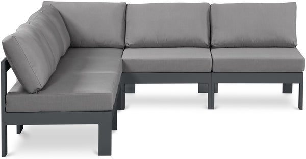 Meridian Furniture Nizuc Five Piece Modular Outdoor Sectional with Uv Resistant Fabric Aluminum Frame 376Grey-Sec5A
