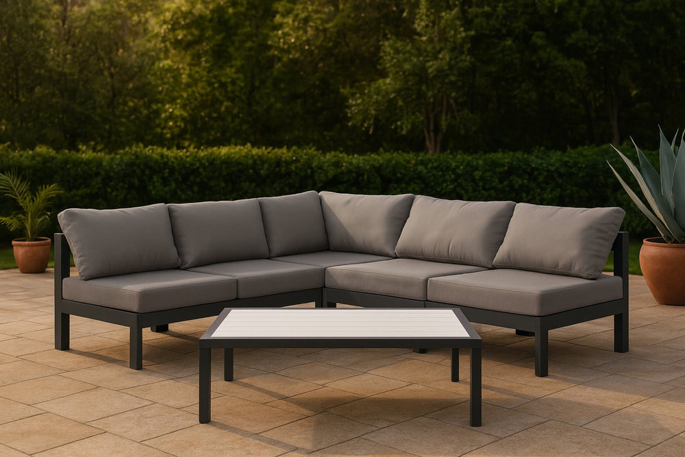 Meridian Furniture Nizuc Five Piece Modular Outdoor Sectional with Uv Resistant Fabric Aluminum Frame 376Grey-Sec5A