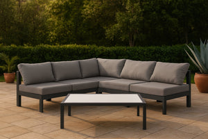 Meridian Furniture Nizuc Five Piece Modular Outdoor Sectional with Uv Resistant Fabric Aluminum Frame 376Grey-Sec5A