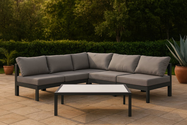Meridian Furniture Nizuc Five Piece Modular Outdoor Sectional with Uv Resistant Fabric Aluminum Frame 376Grey-Sec5A