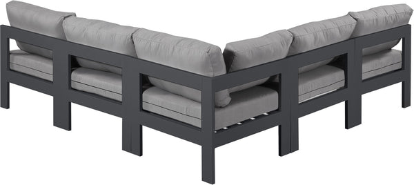Meridian Furniture Nizuc Five Piece Modular Outdoor Sectional with Uv Resistant Fabric Aluminum Frame 376Grey-Sec5A