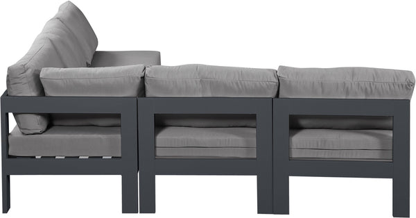Meridian Furniture Nizuc Five Piece Modular Outdoor Sectional with Uv Resistant Fabric Aluminum Frame 376Grey-Sec5A