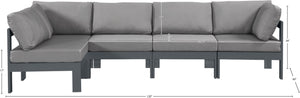 Meridian Furniture Nizuc Five Piece Outdoor Modular Sectional with Weather Resistant Fabric Aluminum Frame 376Grey-Sec5C