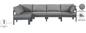 Meridian Furniture Nizuc Five Piece Outdoor Modular Sectional with Weather Resistant Fabric Aluminum Frame 376Grey-Sec5C