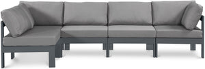 Meridian Furniture Nizuc Five Piece Outdoor Modular Sectional with Weather Resistant Fabric Aluminum Frame 376Grey-Sec5C