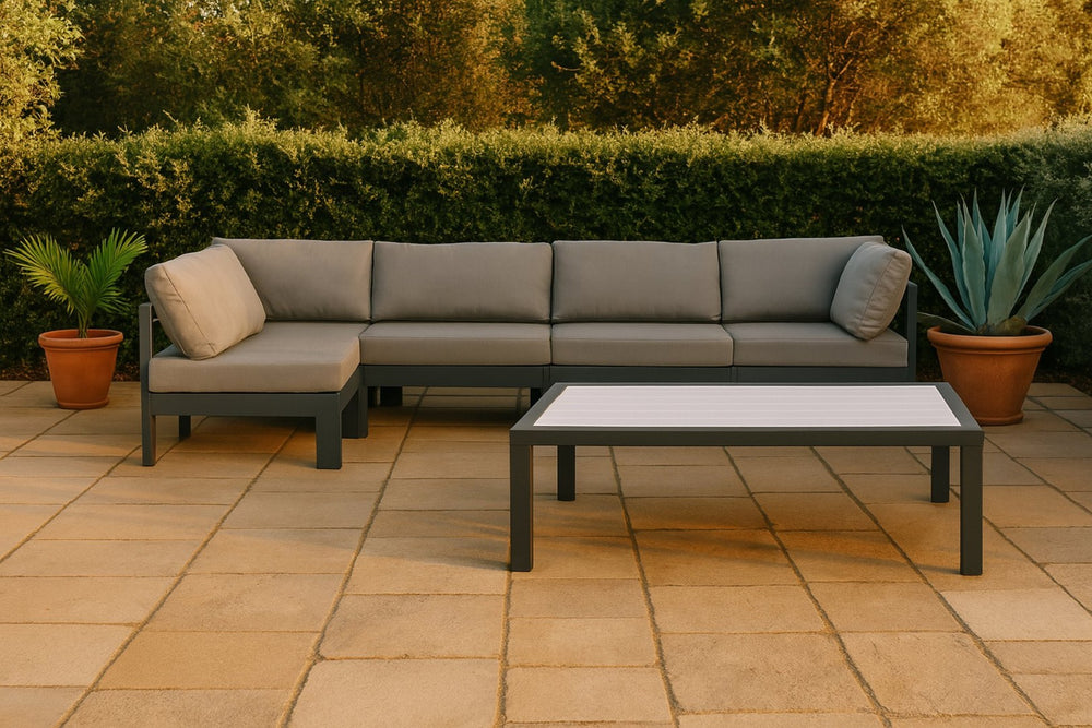 Meridian Furniture Nizuc Five Piece Outdoor Modular Sectional with Weather Resistant Fabric Aluminum Frame 376Grey-Sec5C