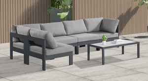 Meridian Furniture Nizuc Five Piece Outdoor Modular Sectional with Weather Resistant Fabric Aluminum Frame 376Grey-Sec5C