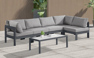 Meridian Furniture Nizuc Five Piece Outdoor Modular Sectional with Weather Resistant Fabric Aluminum Frame 376Grey-Sec5C