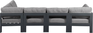 Meridian Furniture Nizuc Five Piece Outdoor Modular Sectional with Weather Resistant Fabric Aluminum Frame 376Grey-Sec5C