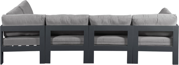 Meridian Furniture Nizuc Five Piece Outdoor Modular Sectional with Weather Resistant Fabric Aluminum Frame 376Grey-Sec5C