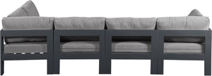 Meridian Furniture Nizuc Five Piece Outdoor Modular Sectional with Weather Resistant Fabric Aluminum Frame 376Grey-Sec5C