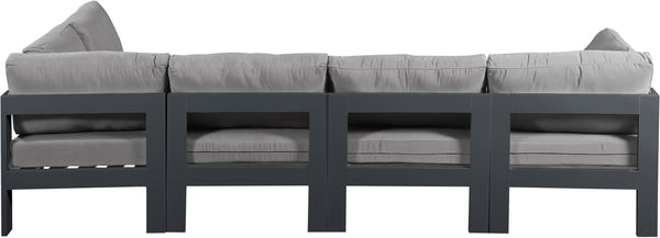 Meridian Furniture Nizuc Five Piece Outdoor Modular Sectional with Weather Resistant Fabric Aluminum Frame 376Grey-Sec5C