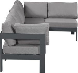 Meridian Furniture Nizuc Five Piece Outdoor Modular Sectional with Weather Resistant Fabric Aluminum Frame 376Grey-Sec5C