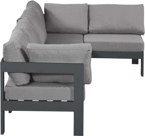Meridian Furniture Nizuc Five Piece Outdoor Modular Sectional with Weather Resistant Fabric Aluminum Frame 376Grey-Sec5C