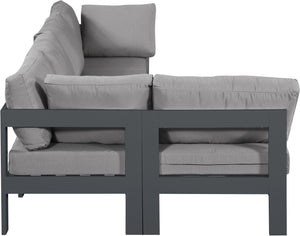 Meridian Furniture Nizuc Five Piece Outdoor Modular Sectional with Weather Resistant Fabric Aluminum Frame 376Grey-Sec5C