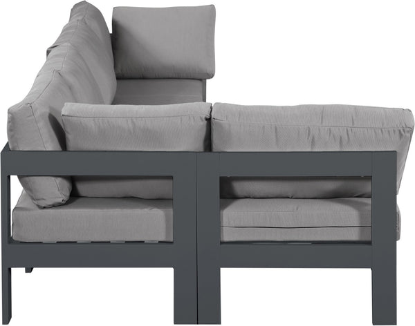 Meridian Furniture Nizuc Five Piece Outdoor Modular Sectional with Weather Resistant Fabric Aluminum Frame 376Grey-Sec5C