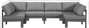 Meridian Furniture Nizuc Six Piece Outdoor Modular Sectional Water Resistant Fabric Patio Lounge Set 376Grey-Sec6B