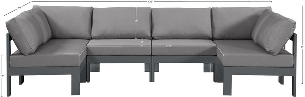 Meridian Furniture Nizuc Six Piece Outdoor Modular Sectional Water Resistant Fabric Patio Lounge Set 376Grey-Sec6B