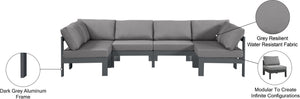 Meridian Furniture Nizuc Six Piece Outdoor Modular Sectional Water Resistant Fabric Patio Lounge Set 376Grey-Sec6B