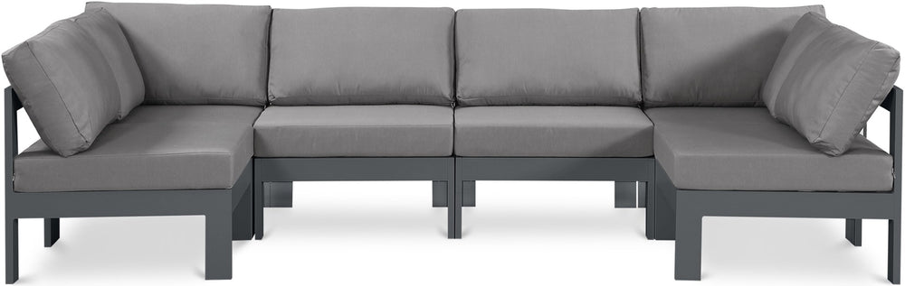 Meridian Furniture Nizuc Six Piece Outdoor Modular Sectional Water Resistant Fabric Patio Lounge Set 376Grey-Sec6B