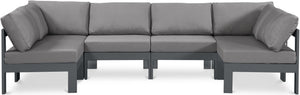 Meridian Furniture Nizuc Six Piece Outdoor Modular Sectional Water Resistant Fabric Patio Lounge Set 376Grey-Sec6B