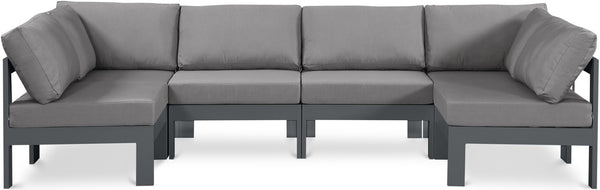 Meridian Furniture Nizuc Six Piece Outdoor Modular Sectional Water Resistant Fabric Patio Lounge Set 376Grey-Sec6B