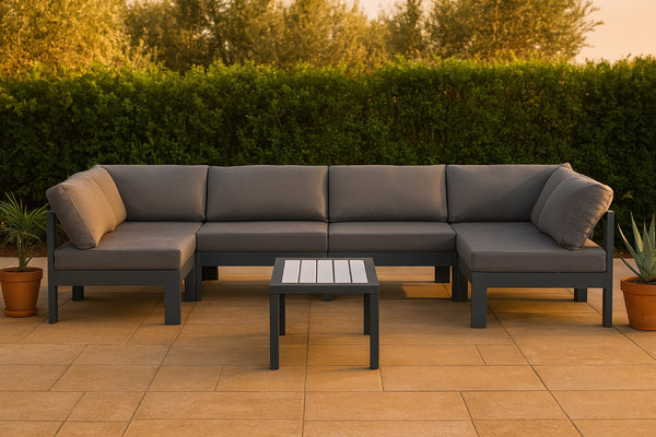 Meridian Furniture Nizuc Six Piece Outdoor Modular Sectional Water Resistant Fabric Patio Lounge Set 376Grey-Sec6B