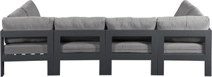 Meridian Furniture Nizuc Six Piece Outdoor Modular Sectional Water Resistant Fabric Patio Lounge Set 376Grey-Sec6B